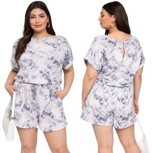 New! Gilli Tie Dye Jersey Short Sleeve Stretchy Comfy Lounging Casual Romper